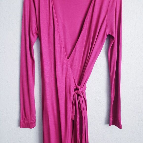 Diane Von Furstenberg Fushia Longsleeve Silk Blend Wrap Dress - Picture 3 of 6